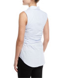 Sleeveless Twist-Front Poplin Blouse, Sky