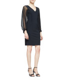 Long-Sheer-Sleeve Sheath Cocktail Dress