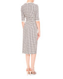 Anna Mini-Gingham Half-Sleeve Dress, Black/White