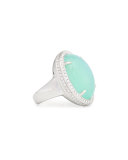 Oval Aqua Chalcedony Cabochon Ring with Diamonds, Size 6.5