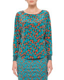 Ai-Print Dolman-Sleeve Blouse, Teal/Multi
