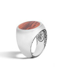 Men's Classic Chain Silver & Wood Signet Ring, Brown, Size 10