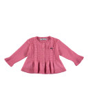 Cable-Knit Peplum Cardigan, Fuchsia, Size 3-24 Months