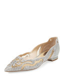 Crystal Curvy Leather Flat, Silver