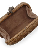 Rectangular Quilted Snake Minaudiere, Camel