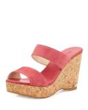 Parker Suede 100mm Wedge Slide Sandal, Dahlia