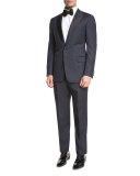 Textured Two-Piece Tuxedo with Satin Peak Lapel, Navy