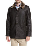 Cortina Leather & Shearling Fur Coat, Espresso