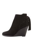 Cece Suede Tassel Wedge Bootie, Black