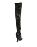 Multi-Strap Wedge Over-the-Knee Boot, Black