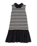 sleeveless striped ponte & pebbled crepe shift dress, black/white, size 2-6