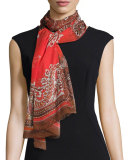 Silk Chiffon Paisley Patchwork Scarf, Red