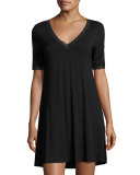 Feathers Lace-Trim Sleepshirt, Black