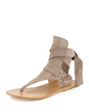 Mara Suede Ankle-Tie Sandal, Warm Gray