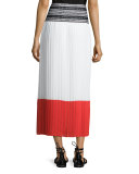 Pleated Side-Slit Wrap Skirt, White/Cayenne