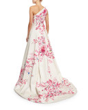 Cherry Blossom One-Shoulder Ball Gown, Cream/Multi