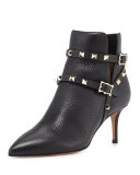 Rockstud Leather 65mm Ankle Bootie, Black