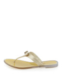 Farelia Bow Flat Jelly Thong Sandal, Bronze