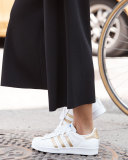 Superstar Original Fashion Sneaker, White/Gold
