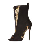 Miss Circus Peep-Toe 120mm Red Sole Bootie, Black/Mekong