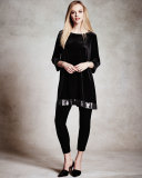 3/4-Sleeve Velour Tunic with Sequined Trim 