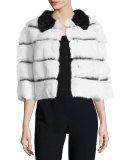 Half-Sleeve Rabbit Fur Jacket w/ Ribbon Insets