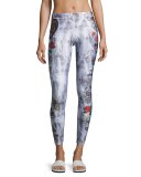 Acid Wash Skull Patch Performance Leggings, Gray/White