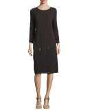 Sand-Stitched Zip-Pocket Shift Dress, Petite