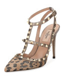 Rockstud Calf-Hair 100mm Pump, Fucile/Al Campion