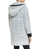 Adele Hooded Ribbed Sweater Coat, Ivory