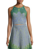 Sleeveless Jacquard Crop Top, Sky Blue