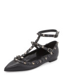 Rolling Rockstud Caged Ballerina Flat, Nero