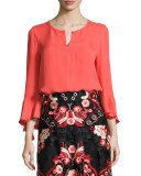 Shia Bell-Sleeve Silk Blouse, Pink