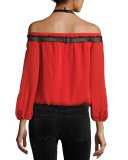Esmeralda Off-The-Shoulder Neck-Tie Top, Poppy