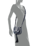 Tassel Mini Leather Saddle Bag, True Navy