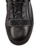 Men's Leather High-Top Sneaker, Black