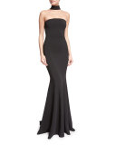 Racerback Mock-Neck Mermaid Gown, Black