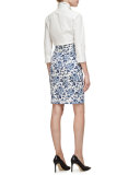 Toile de Jouy Pencil Skirt, Navy/White