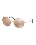 Mirrored Round Metal Sunglasses, Rose Gold