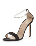 Chaos Pearly Ankle-Wrap Sandal, Black