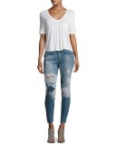 The Icon Ankle Distressed Patchwork Skinny Jeans, Joon