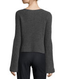 Maeve Ribbed Cashmere Sweater, Charcoal Melange