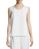 Shantung Longer-Cut Tank, White, Plus Size