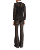 Floral-Lace Flare-Leg Pants, Black