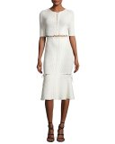 Lace-Up Knit Midi Dress, Ivory