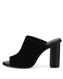Clementine Suede Chunky-Heel Mule Sandal, Black