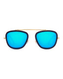 Huey Mirrored Aviator Sunglasses, Navy 24K/Blue