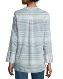 Long-Sleeve Split-Neck Striped Tunic, Champion Navy
