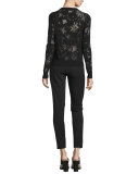 Burnout Floral-Print Techno Top, Black
