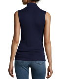 Sleeveless Rib Mock-Neck Sweater, Navy